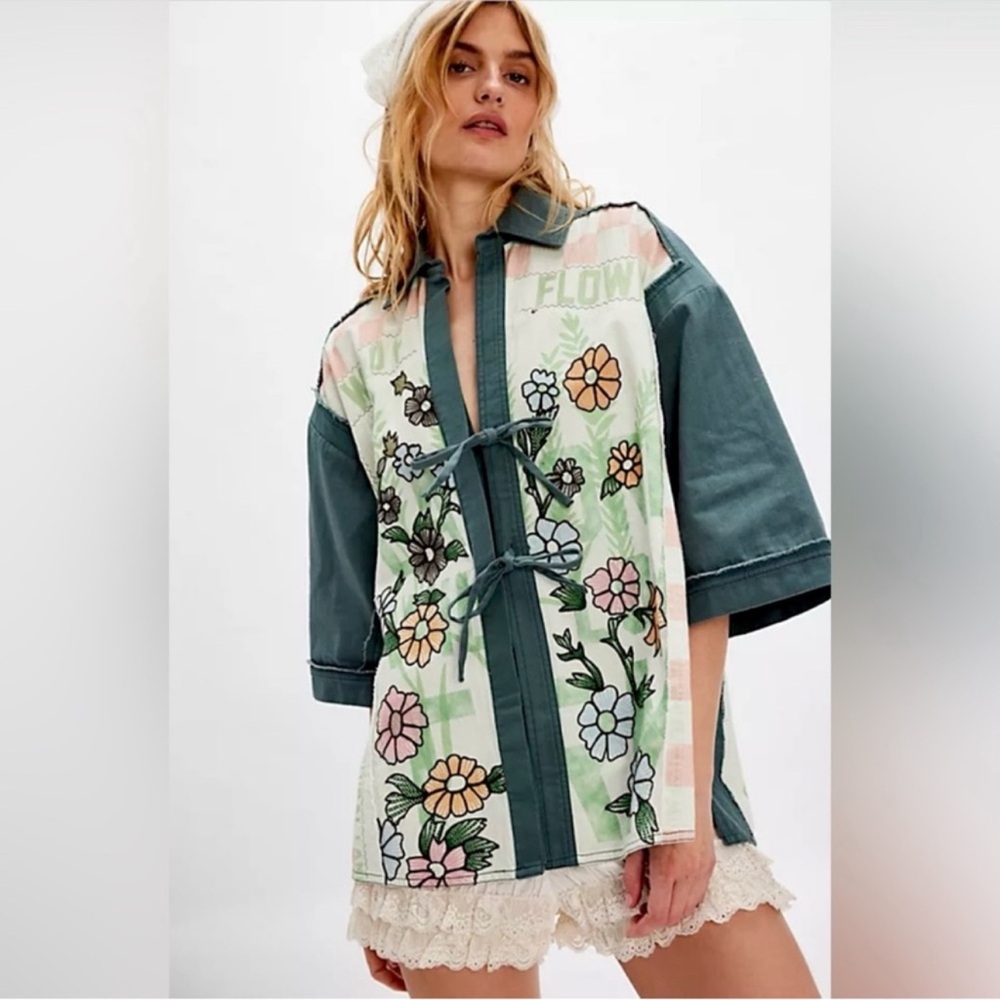 FREE PEOPLE We The Free Pressed in Flowers Embroidered Floral Kimono Jacket